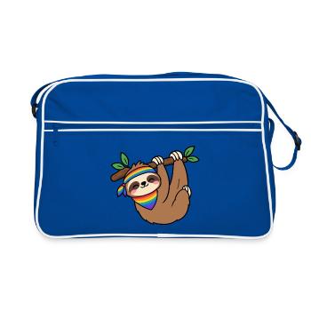 Regenbogen-Faultier-Treffpunkt - Retro Tasche - Blau/Weiß - Vorne