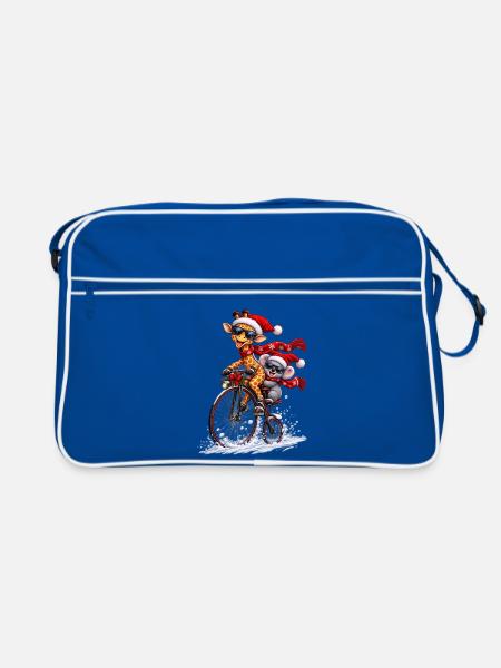 Festliche Penny Farthing Schneefahrt - Retro Tasche - Blau/Weiß
