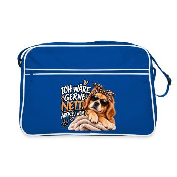 Ich wär gern nett – Hund mit Stil - Retro Tasche - Blau/Weiß - Vorne