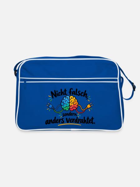 Buntes Gehirn Kabel Motiv - Retro Tasche - Blau/Weiß
