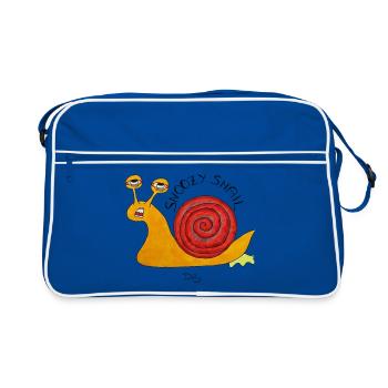 SnoozySnail – müde Schnecke für Morgenmuffel - Retro Tasche - Blau/Weiß - Vorne
