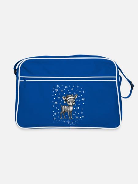 Rentier Schnee / reindeer snowflakes Weihnachten - Retro Tasche - Blau/Weiß