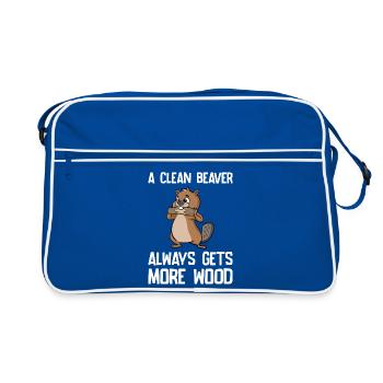 A Clean Beaver Always Gets More Wood Biber Holz - Retro Tasche - Blau/Weiß - Vorne
