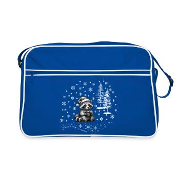 Waschbär Schnee /raccoon snowflakes Weihnachten - Retro Tasche - Blau/Weiß - Vorne