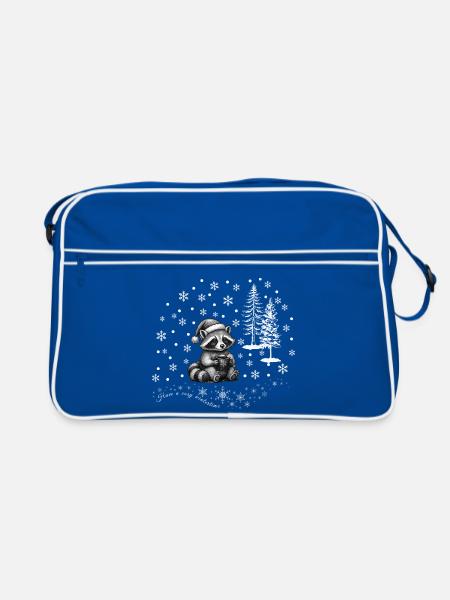 Waschbär Schnee /raccoon snowflakes Weihnachten - Retro Tasche - Blau/Weiß