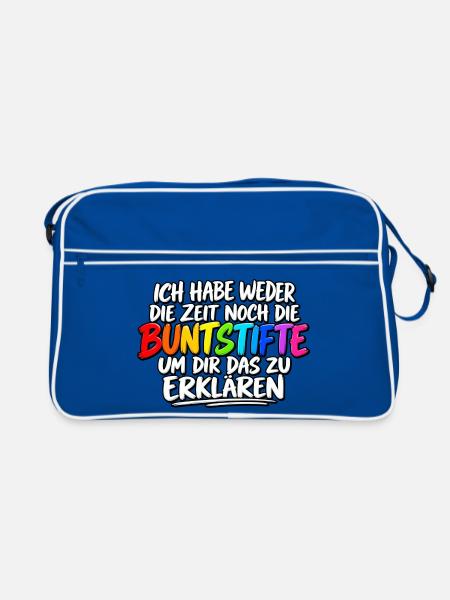 Buntstifte Regenbogen Zitat - Retro Tasche - Blau/Weiß