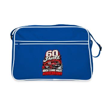 60 Jahre Feuerwehr – Noch nicht ausgebrannt - Retro Tasche - Blau/Weiß - Vorne