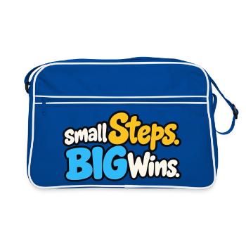 Small Steps Big Wins – Positives Motivationsdesign - Retro Tasche - Blau/Weiß - Vorne