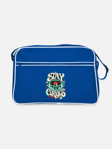 Bleib Neugierig: Psychedelische Berge - Retro Tasche - Blau/Weiß