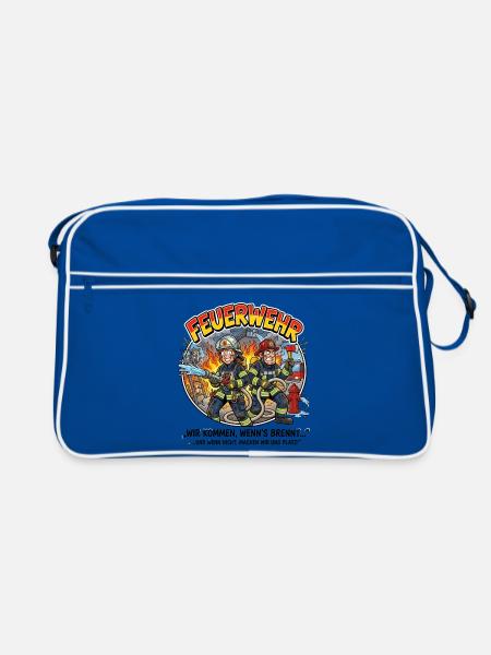 Feuerwehrhelden Cartoon-Szene - Retro Tasche - Blau/Weiß