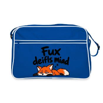 Fux deifls miad – Lustiger müder Fuchs - Retro Tasche - Blau/Weiß - Vorne