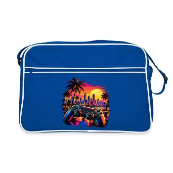 Sonnenuntergang mit Gamecontroller - Gamer Motiv - Retro Tasche - Blau/Weiß - Vorne