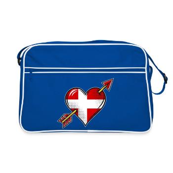 Dänemark Flagge Herz mit Pfeil - Retro Tasche - Blau/Weiß - Vorne