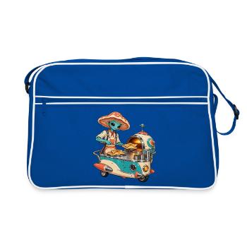 Außerirdischer Pizzabäcker im Retro-Foodtruck - Retro Tasche - Blau/Weiß - Vorne