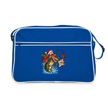 Well Shit Gingerbread Fishing Christmas Bass Humor - Retro Tasche - Blau/Weiß - Vorne