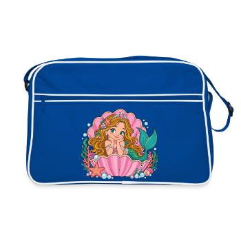 Süße Meerjungfrau in Muschel – Meeresprinzessin - Retro Tasche - Blau/Weiß - Vorne