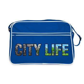 Stadtleben verschmutzt zu Green City - Retro Tasche - Blau/Weiß - Vorne