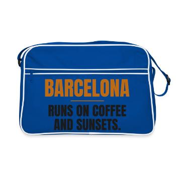 Barcelona lebt von Kaffee und Sonnenuntergängen - Retro Tasche - Blau/Weiß - Vorne