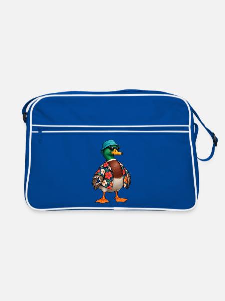 Hawaiianische Ferienente - Retro Tasche - Blau/Weiß