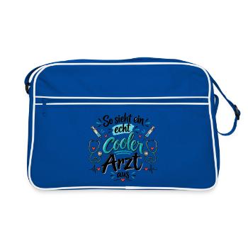 So sieht ein echt cooler Arzt aus - Cooler Spruch - Retro Tasche - Blau/Weiß - Vorne