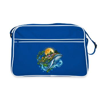 Sonnenwal mit Blütenmeer - Retro Tasche - Blau/Weiß - Vorne