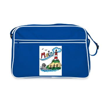 EG Moin Leuchtturm Robe Cartoon Urlaub Geschenk - Retro Tasche - Blau/Weiß - Vorne