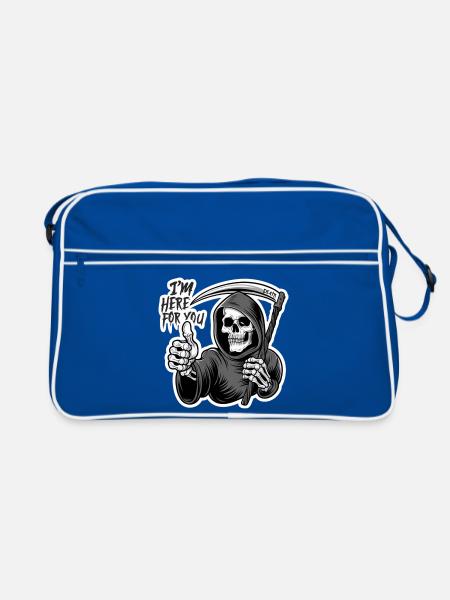 Ich Bin Für Dich Da, Sensenmann-schädel - Retro Tasche - Blau/Weiß