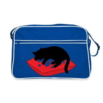 gatto_cucciolo_nero_dorme_su_un_cuscino_inverna - Retro Tasche - Blau/Weiß - Vorne