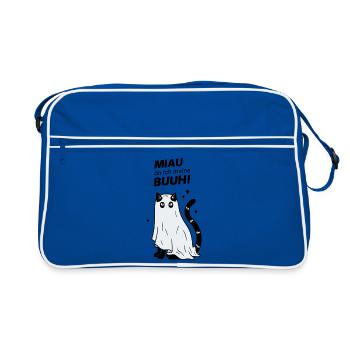 Miau äh ich meine Buuh! - Katze Gespenst Halloween - Retro Tasche - Blau/Weiß - Vorne