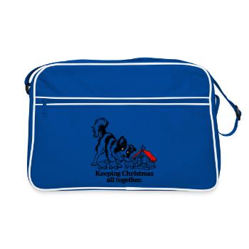 Border Collie hütet zu Weihnachten Spielzeugschafe - Retro Tasche - Blau/Weiß - Vorne