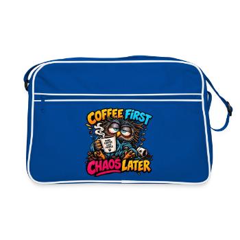Erst Kaffee, dann Chaos - Retro Tasche - Blau/Weiß - Vorne