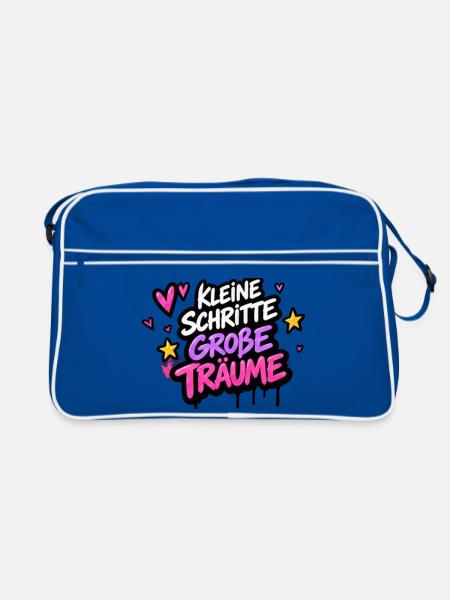 Kleine Schritte Große Träume Neon - Retro Tasche - Blau/Weiß