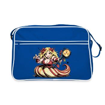 Herbsthexe mit Bernstein-Hexenstab - Retro Tasche - Blau/Weiß - Vorne