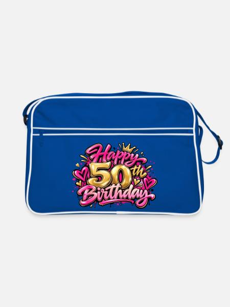 Herzlichen Glückwunsch zum 50. Geburtstag Pink Graffiti: Immer noch eine Königin! - Retro Tasche - Blau/Weiß