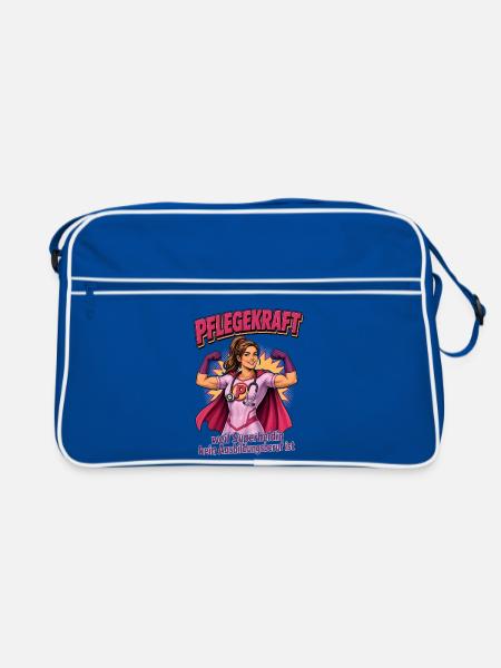 Pflegekraft Superheldin Motiv - Retro Tasche - Blau/Weiß
