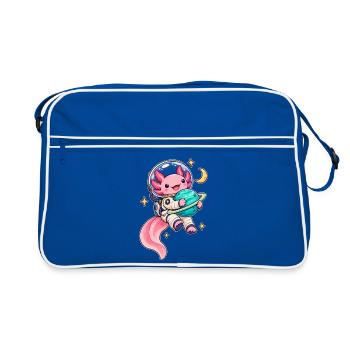Süßer Axolotl als Astronaut mit Planet - Retro Tasche - Blau/Weiß - Vorne