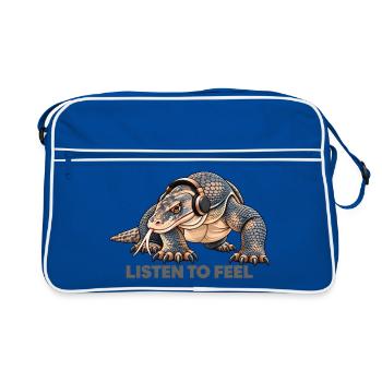 Komodowaran mit Kopfhörern – Hör auf Gefühl - Retro Tasche - Blau/Weiß - Vorne