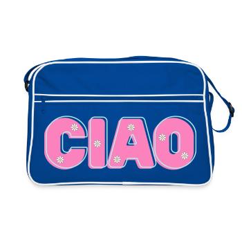 CIAO mit Blumen – Retro-Schriftzug in Pink und Min - Retro Tasche - Blau/Weiß - Vorne