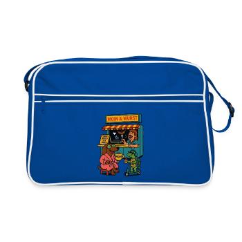 Dackel Imbiss Moin und Wurst - Retro Tasche - Blau/Weiß - Vorne
