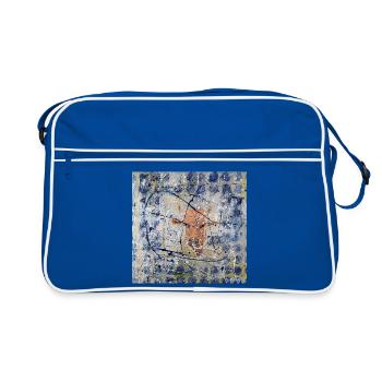 Orange Kuh im Splatter-Abstract - Retro Tasche - Blau/Weiß - Vorne
