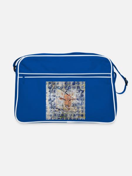 Orange Kuh im Splatter-Abstract - Retro Tasche - Blau/Weiß