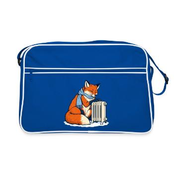 Winterfuchs mit Schal am Heizkörper - Retro Tasche - Blau/Weiß - Vorne