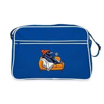Rabe auf Cozy Couch - Retro Tasche - Blau/Weiß - Vorne