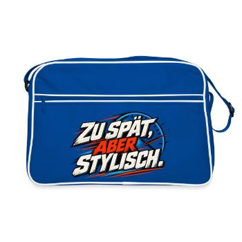 Zu spät, aber stylisch - Retro Tasche - Blau/Weiß - Vorne