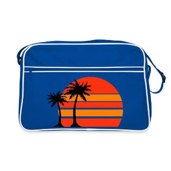 Sonnenuntergang am Palmenstrand - Retro Tasche - Blau/Weiß - Vorne