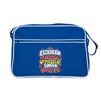 Erzieherin – Tanzen Puzzeln Singen Basteln - Retro Tasche - Blau/Weiß - Vorne