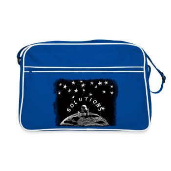 Solutions – Mädchen auf der Weltkugel unter Sterne - Retro Tasche - Blau/Weiß - Vorne