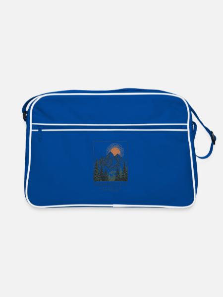 Wanderlust: Berge, Wald und Sonne - Retro Tasche - Blau/Weiß