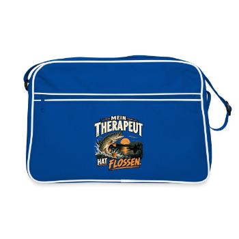 Mein Therapeut hat Flossen – Angler Geschenk - Retro Tasche - Blau/Weiß - Vorne