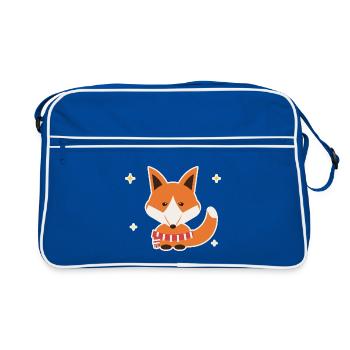 Fuchs mit Winterschal - Retro Tasche - Blau/Weiß - Vorne